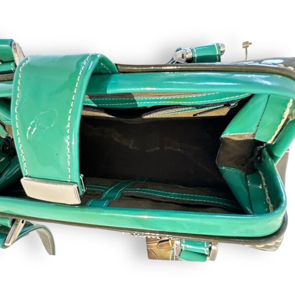 Paolo Masi Doctor Bag in Bi-color Green/Black Patent Leather, Key & Padlock RARE - Picture 5 of 10